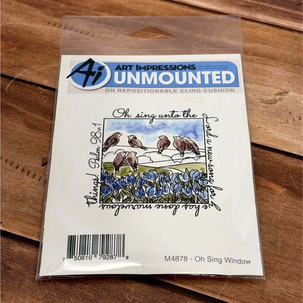 ART IMPRESSIONS M4878 OH SING WINDOW RUBBER UNMOUNTED STAMP PSALM 98v1 BIRDS